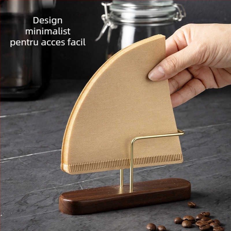 Suport pentru filtre de cafea, vertical în formă de V, universal, din nuc și oțel inoxidabil, pentru filtre V60
