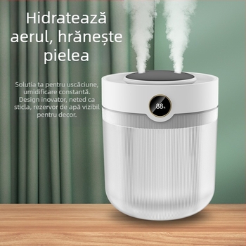 Umidificator de aer, capacitate 2L, jeturi duble de ceață, alimentare USB, aromaterapie, afișaj digital