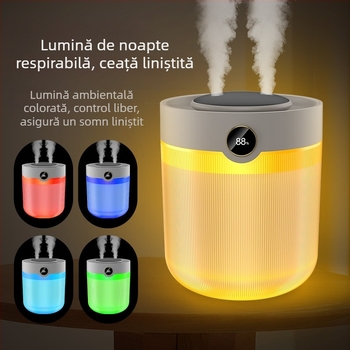 Umidificator de aer, capacitate 2L, jeturi duble de ceață, alimentare USB, aromaterapie, afișaj digital
