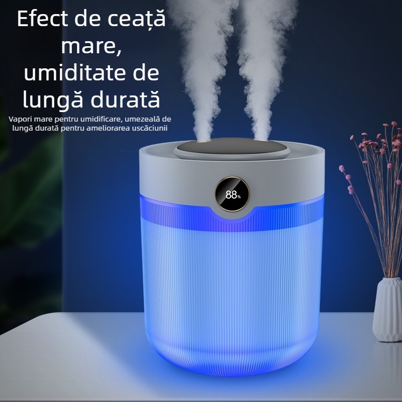Umidificator de aer, capacitate 2L, jeturi duble de ceață, alimentare USB, aromaterapie, afișaj digital