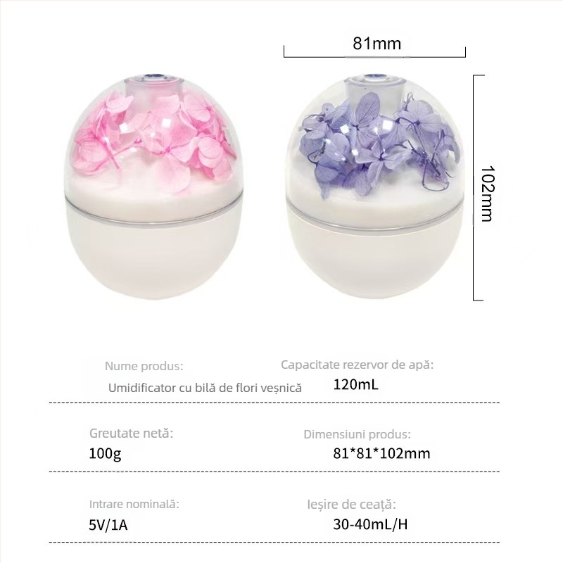 Umidificator floral și difuzor de aromaterapie pentru dormitor și birou, difuzor de birou USB cu 3 ieșiri de ceață, design premium