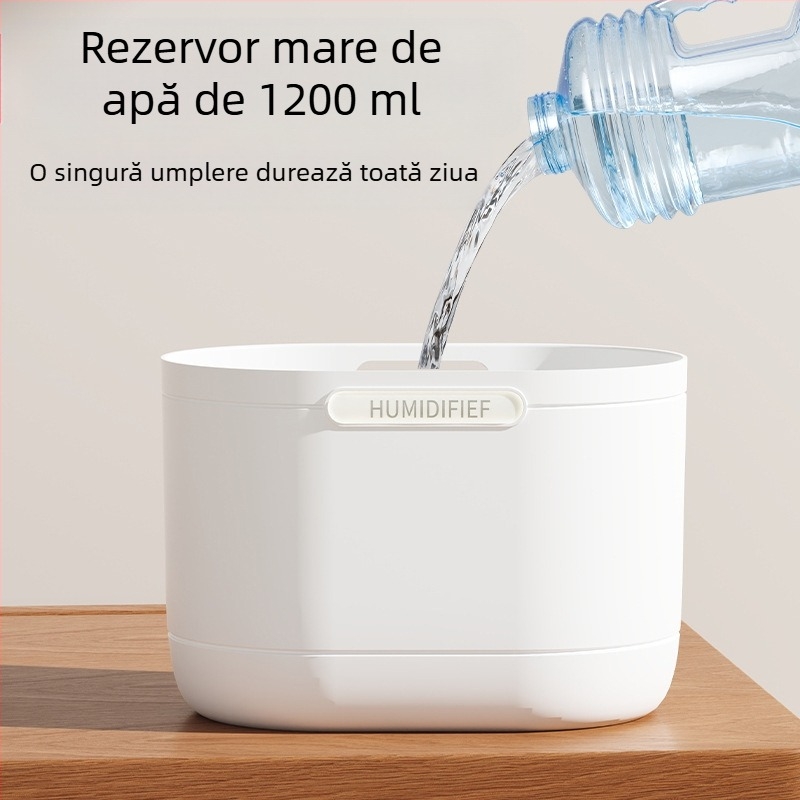 Umidificator cu trei duze, 1,2 L, pentru sufragerie și dormitor, cu posibilitatea adăugării de uleiuri esențiale, umidificator USB de birou
