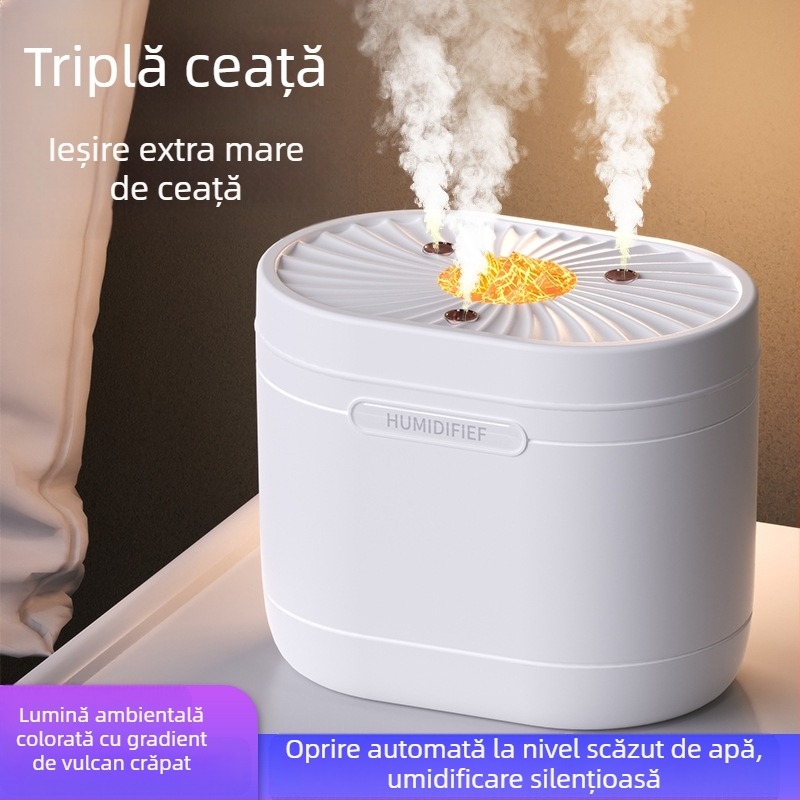 Umidificator cu trei duze, 1,2 L, pentru sufragerie și dormitor, cu posibilitatea adăugării de uleiuri esențiale, umidificator USB de birou