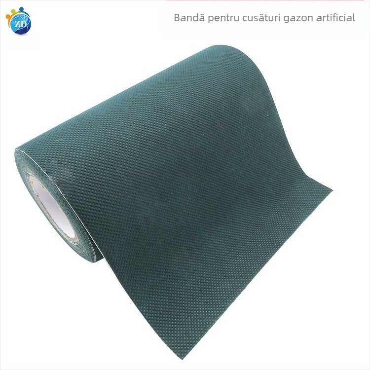 Bandă pentru îmbinare gazon artificial, cu dublu adeziv, cu suport din țesătură nețesută, adeziv pe bază de cauciuc, grosime 0,6 mm, miez de hârtie