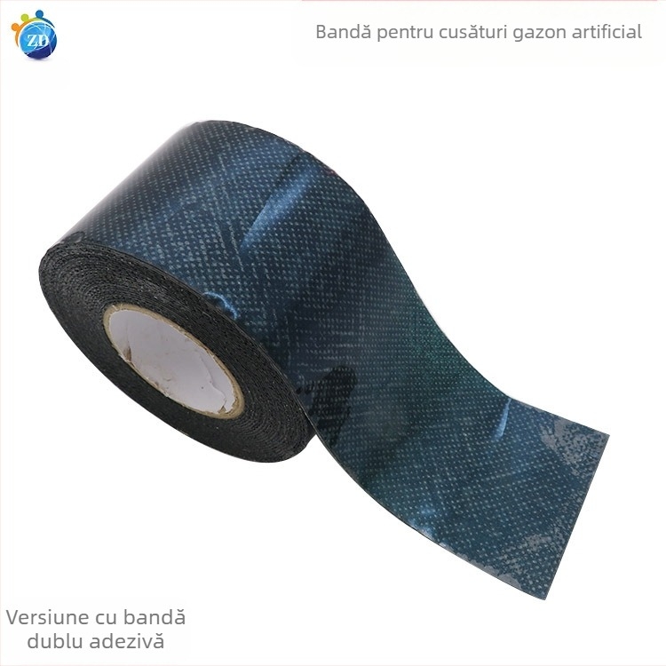 Bandă pentru îmbinare gazon artificial, cu dublu adeziv, cu suport din țesătură nețesută, adeziv pe bază de cauciuc, grosime 0,6 mm, miez de hârtie