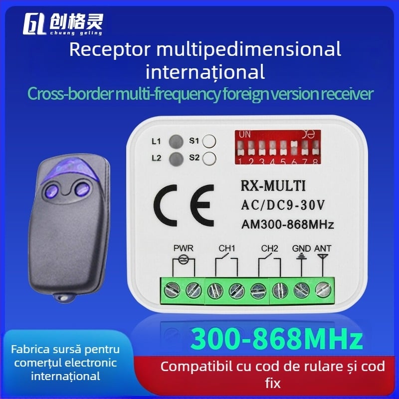 Comutator wireless cu telecomandă pentru acces - certificat CE, funcționează între -20°C și 50°C; potrivit pentru uși de garaj, porți de barieră și controlul iluminatului.