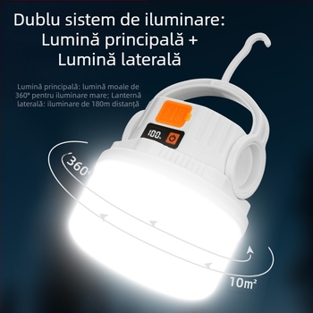 Coolba Lampa de camping cu LED 2835, alimentare solară/încărcare, întrerupător cu buton