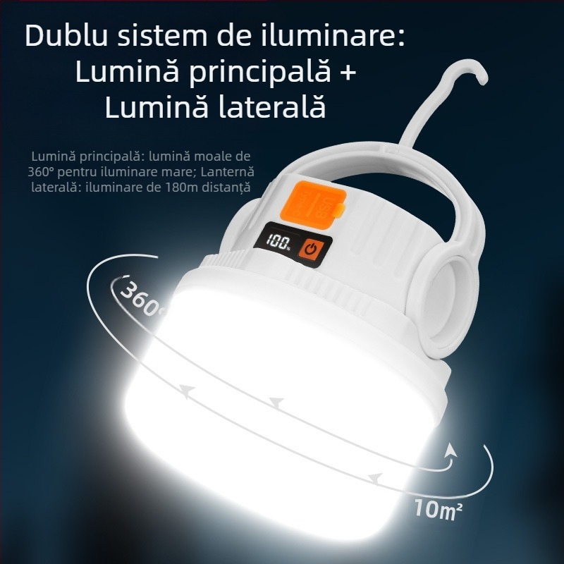 Coolba Lampa de camping cu LED 2835, alimentare solară/încărcare, întrerupător cu buton
