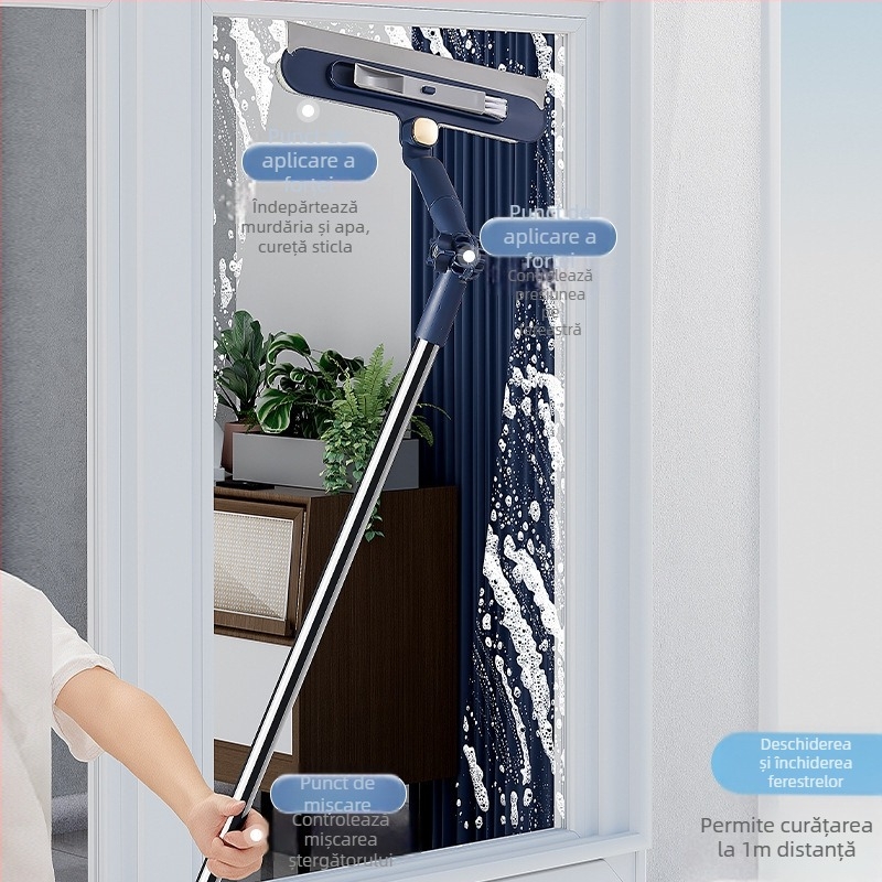 Curățător de ferestre din oțel inoxidabil, cu două fețe, pentru uz casnic, racletă pentru sticlă