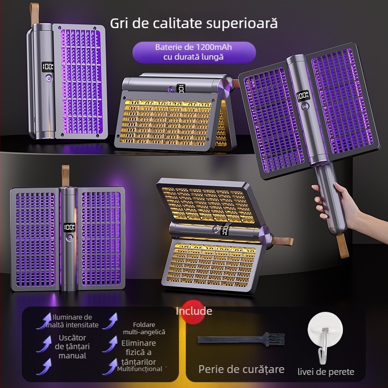 Dispozitiv electric pentru țânțari patru în unu, rotativ la 360°, pliabil, reîncărcabil, lampă de noapte, acoperire 11–20 m²