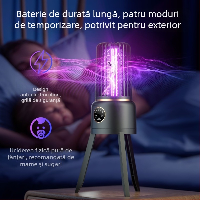 Lampa omorâtoare de țânțari pentru interior/exterior — capcană cu LED prin undă de lumină și șoc electric, baterie încorporată 2000–2500mAh, acoperire 11–20㎡