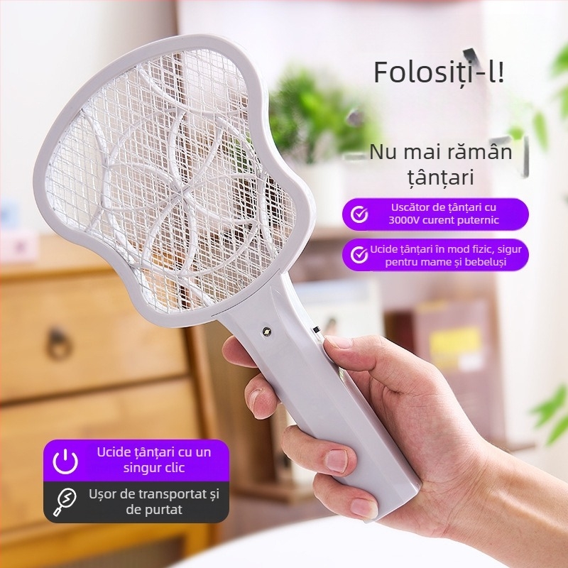 Rachetă electrică pentru țânțari, mâner, LED, plasă din aluminiu, cap fix, fără baterie încorporată, până la 10 m²