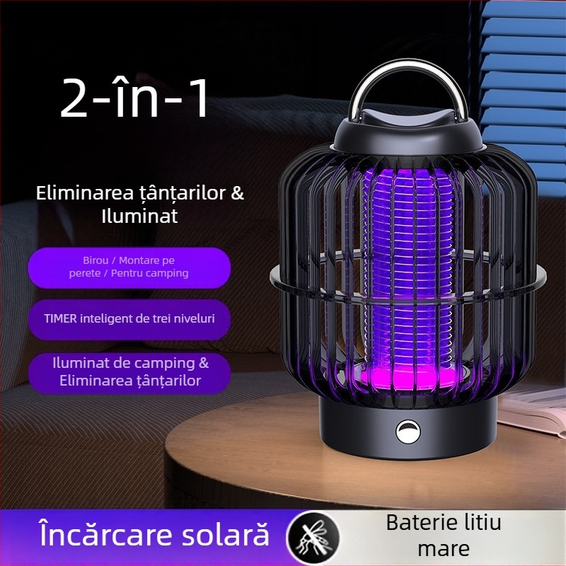 Lampa pentru țânțari cu șoc electric, stil cu cușcă de păsări, baterie încorporată, iluminare LED ambientală, acoperire 21–30㎡, încărcare în 1 oră