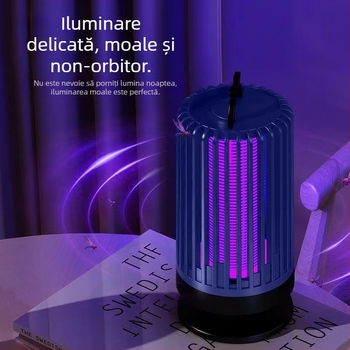 Lampă anti țânțari pentru interior, funcționare silențioasă cu șoc electric și UV, carcasă PP, potrivită pentru încăperi până la 10㎡