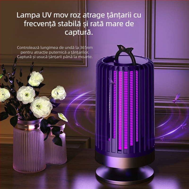 Lampă anti țânțari pentru interior, funcționare silențioasă cu șoc electric și UV, carcasă PP, potrivită pentru încăperi până la 10㎡