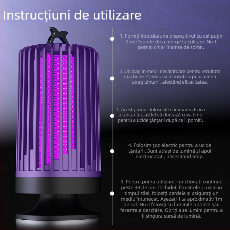 Lampă anti țânțari pentru interior, funcționare silențioasă cu șoc electric și UV, carcasă PP, potrivită pentru încăperi până la 10㎡