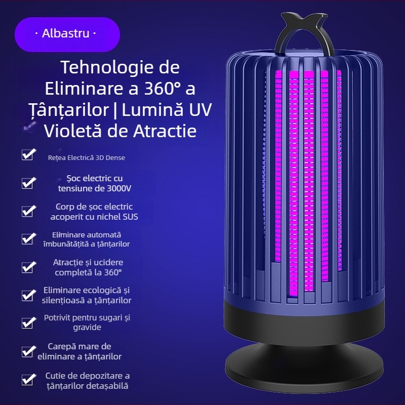 Lampă anti țânțari pentru interior, funcționare silențioasă cu șoc electric și UV, carcasă PP, potrivită pentru încăperi până la 10㎡
