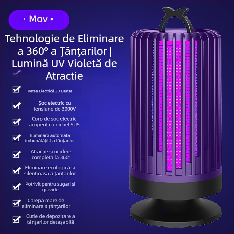 Lampă anti țânțari pentru interior, funcționare silențioasă cu șoc electric și UV, carcasă PP, potrivită pentru încăperi până la 10㎡