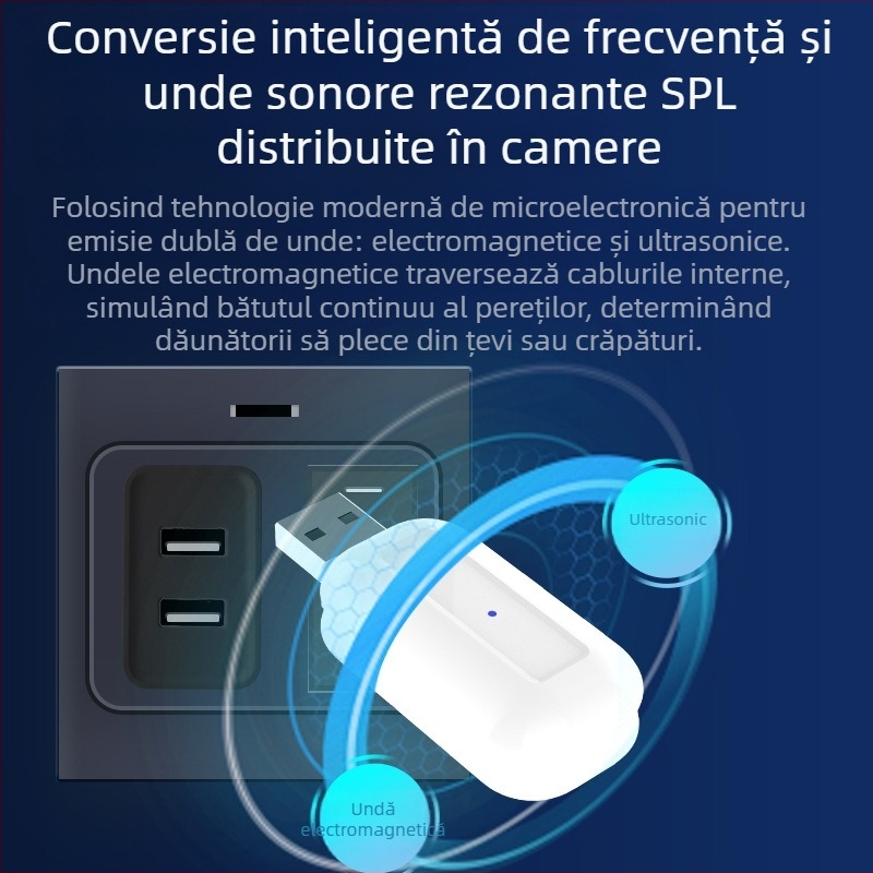 C20 Repelent insecte multifuncțional — repeler sonor pentru țânțari și gândaci, silențios, alimentare USB, 5W/5V