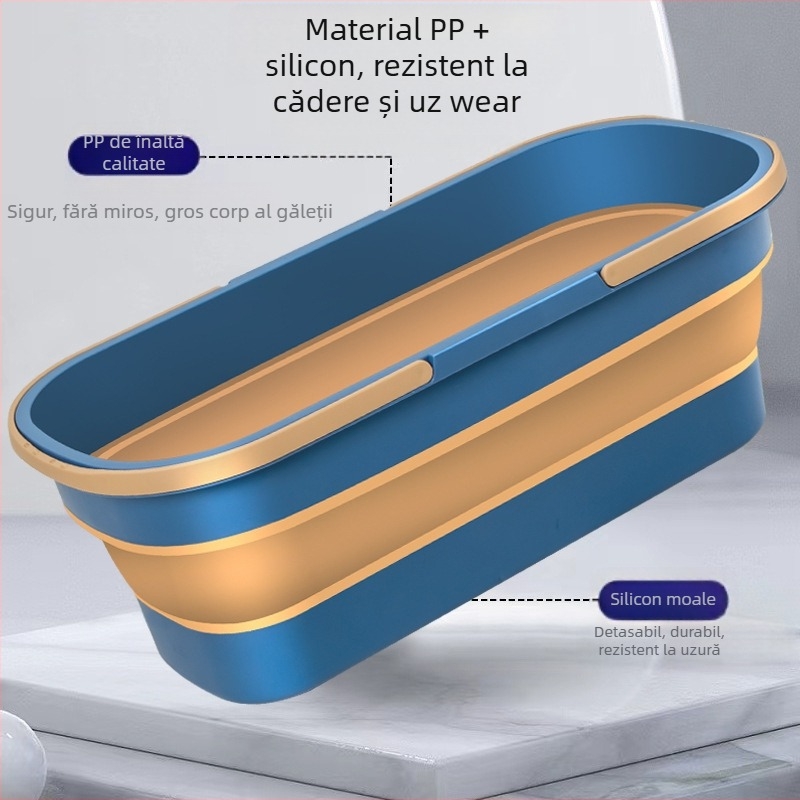 Găleată de mop pliabilă pentru uz casnic, tijă de mop din oțel inoxidabil, absorbantă la apă și lavabilă