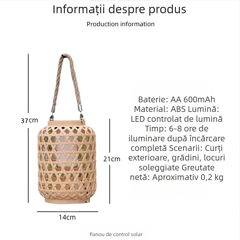Lanterne solară pentru grădină în stil pastoral chinezesc retro, imitatie de bambus, IP55 rezistent la apă, LED, modelul 888, iluminare 6–12 ore