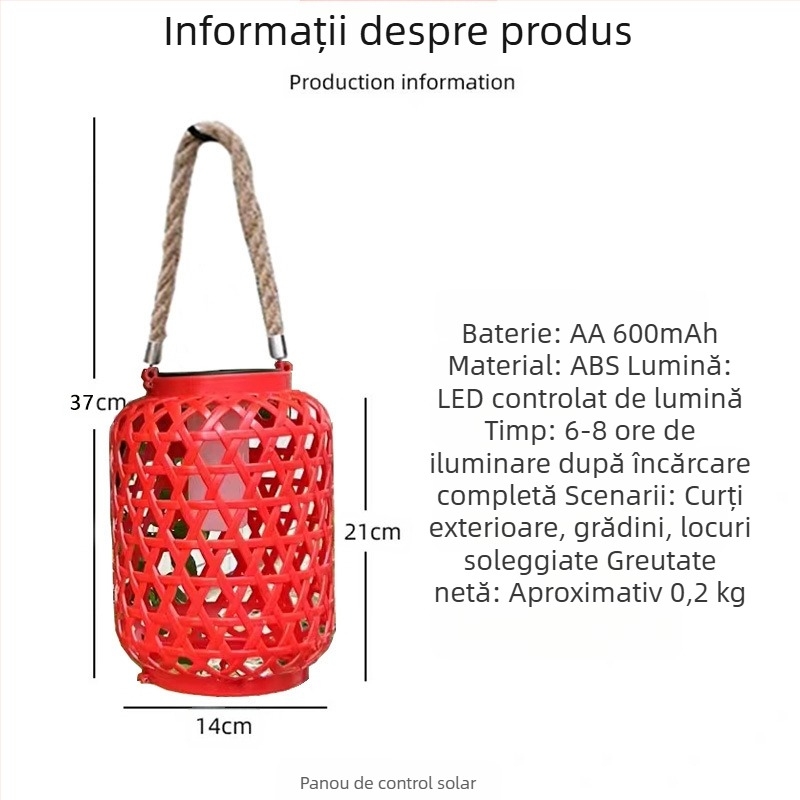 Lanterne solară pentru grădină în stil pastoral chinezesc retro, imitatie de bambus, IP55 rezistent la apă, LED, modelul 888, iluminare 6–12 ore