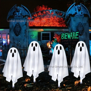 Lampă solară Halloween – fantomă pentru curte/grădină, lampă de teren – IP65, 0,3W, 6–12 ore, materiale: plastic/artă din fier/țesătură, certificat CE