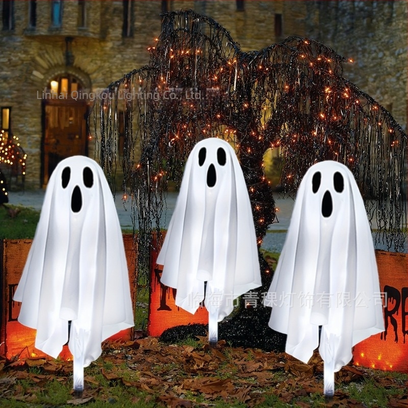 Lampă solară Halloween – fantomă pentru curte/grădină, lampă de teren – IP65, 0,3W, 6–12 ore, materiale: plastic/artă din fier/țesătură, certificat CE