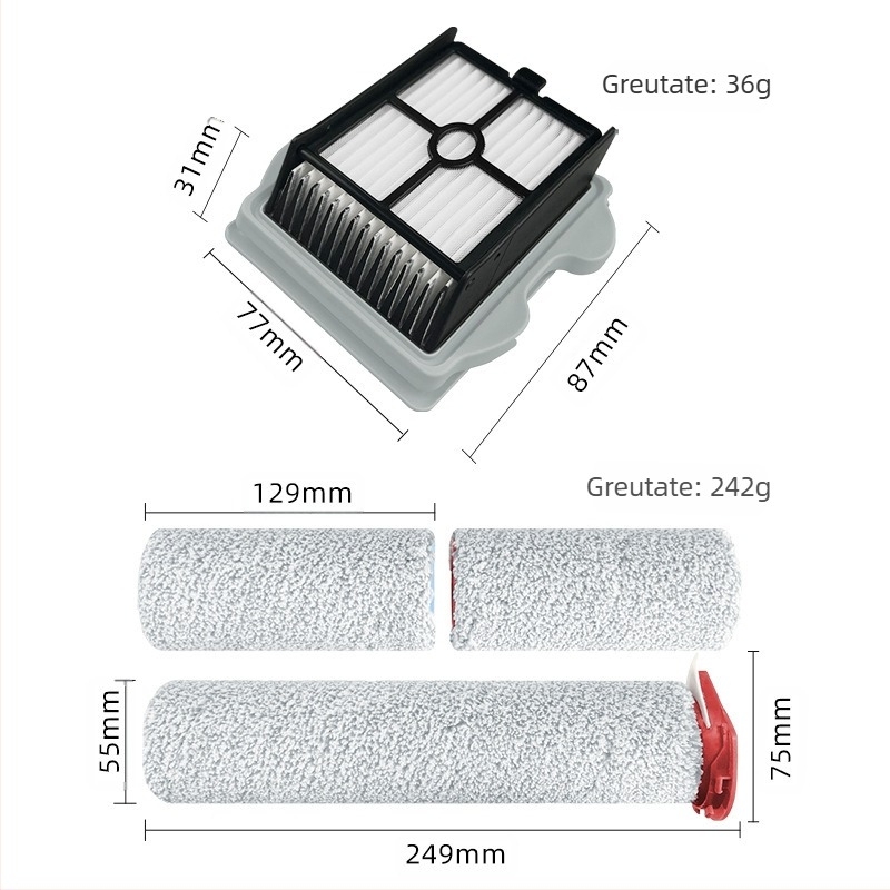 Perie principală și element de filtru pentru Roborock A10 robot de curățat podea (Ultra/E/Plus) – perie cu două role plușate, model A10, pentru 101–150 m², utilizare casnică.