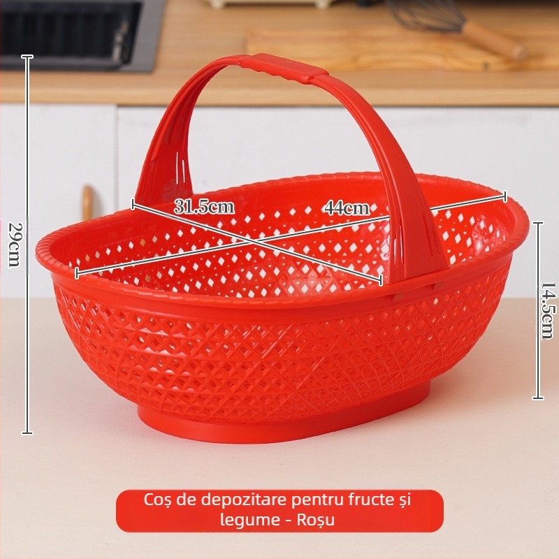 Coș de cumpărături: coș din plastic cu aspect de bambus, portabil, capacitate 10 kg, drenaj