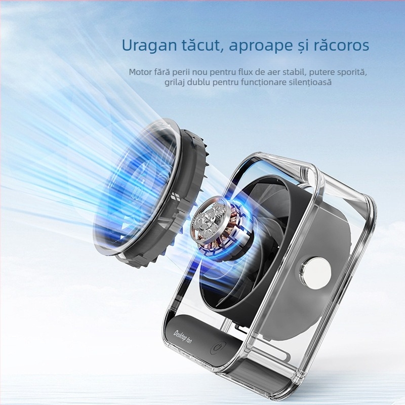 Ventilator de birou USB, baterie încorporată 4000-6000 mAh, motor brushless, 6 palete, 5 V