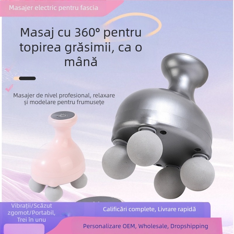 Masajer Fascia Gun portabil pentru gât, umeri și corp, masaj cu percuție electric cu 4 capete, LCD, 5+ niveluri de viteză, baterie încorporată 500–800 mAh, zgomot 46–70 dB