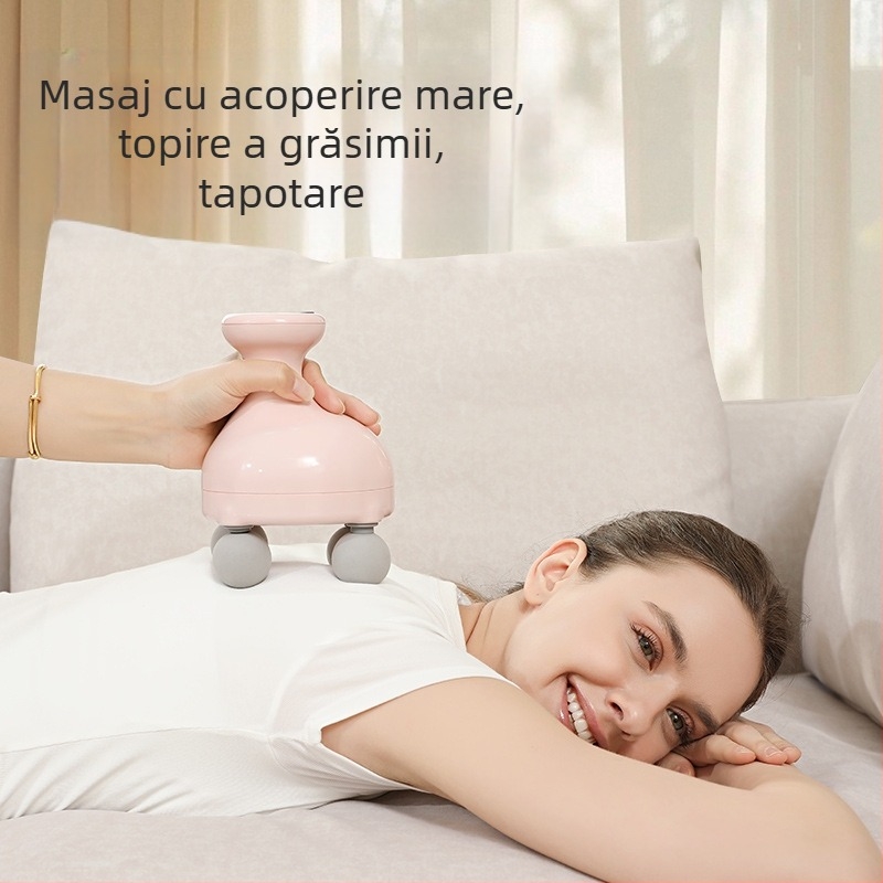 Masajer Fascia Gun portabil pentru gât, umeri și corp, masaj cu percuție electric cu 4 capete, LCD, 5+ niveluri de viteză, baterie încorporată 500–800 mAh, zgomot 46–70 dB