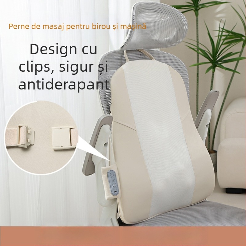 Perne de masaj pentru talie și spate, cu 2 capete de masaj, frământare, compresie caldă cu lumină roșie, terapie cu infraroșu, pentru uz casnic și în mașină