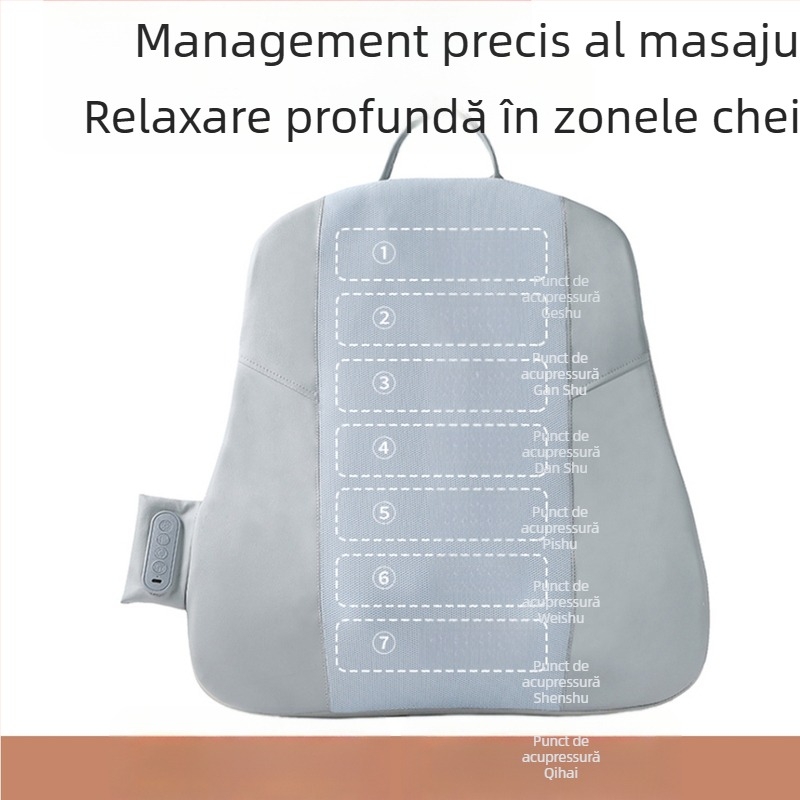 Perne de masaj pentru talie și spate, cu 2 capete de masaj, frământare, compresie caldă cu lumină roșie, terapie cu infraroșu, pentru uz casnic și în mașină