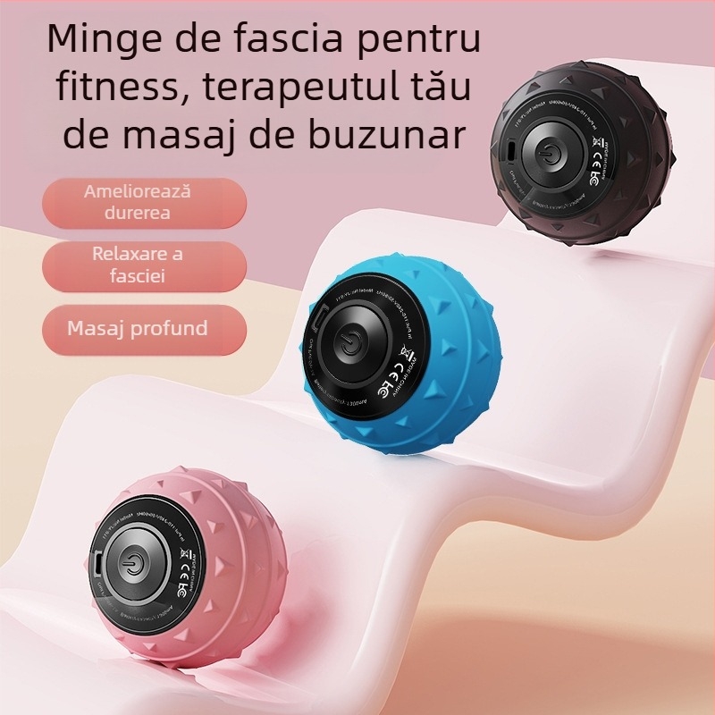 Vibrație masaj balon pentru întregul corp - Balon fascia electric pentru relaxare musculară, fitness și yoga | Material: ABS + gel de silice, încărcare USB, autonomie ~3 ore, certificări CE/ROHS/FCC