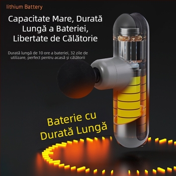 Mini masaj pentru fascie, pentru uz casnic; motor cu perii; până la a cincea treaptă sau mai mare; 4 capete de masaj; baterie încorporată; zgomot sub 36 dB