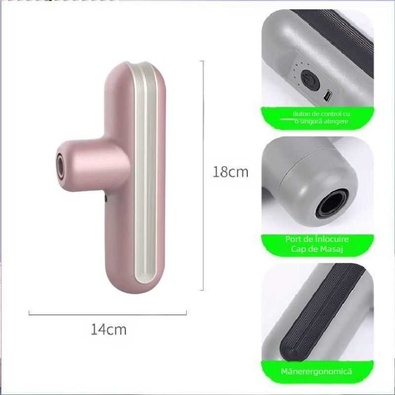Mini masaj pentru fascie, pentru uz casnic; motor cu perii; până la a cincea treaptă sau mai mare; 4 capete de masaj; baterie încorporată; zgomot sub 36 dB