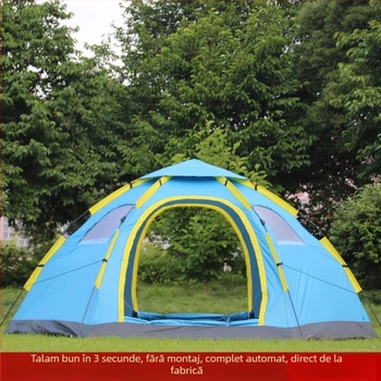 Cort hexagonal pentru 6-8 persoane, model camuflaj, cu uși duble, montaj rapid, impermeabil 1500-2000 mm