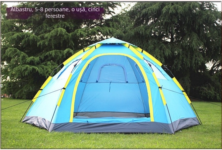 Cort hexagonal pentru 6-8 persoane, model camuflaj, cu uși duble, montaj rapid, impermeabil 1500-2000 mm