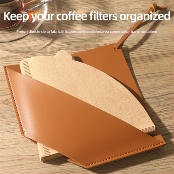 PU Piele portabilă – suport pentru hârtie de filtru cafea în formă de evantai, husă de stocare, stil lux, logo personalizabil