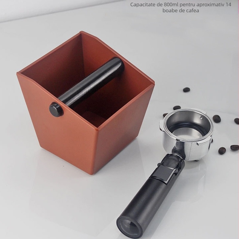Recipient depozitare resturi cafea cu deschidere pătrată înclinată — ABS, stil modern minimalist, include covoraș pentru cafea și perie de curățare, pentru casă, cafenea, birou
