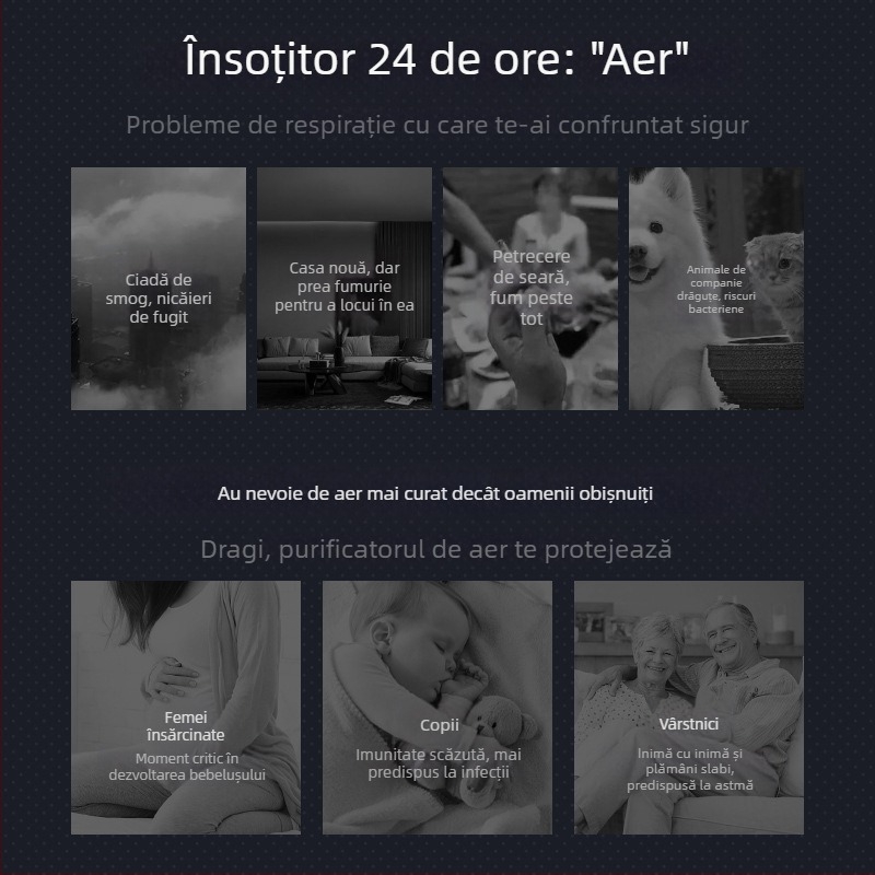 Purificator de aer pentru casă – Îndepărtarea formaldehidei, zgomot redus (<36 dB), 50 m³/h, acoperire 10 m², Filtru compozit
