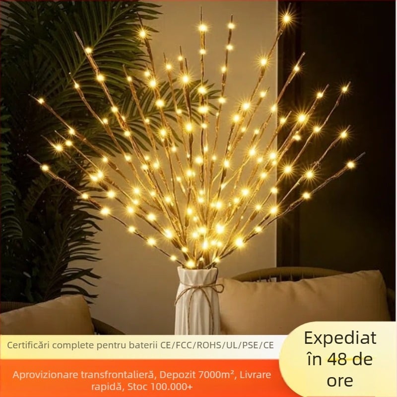 Lampă cu ramuri artificiale – veioză decorativă în stil nordic pentru dormitor, iluminare ambientală