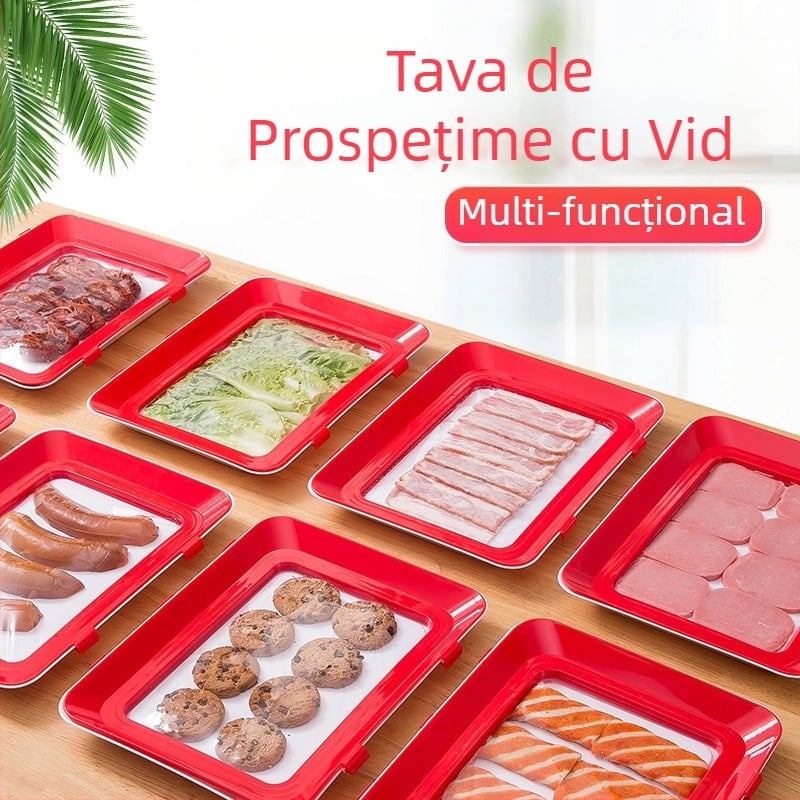 Qihong Tavă de depozitare în vid cu capac, din plastic, stivuibilă, pentru frigider și congelator