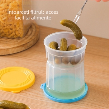 Borcan separat pentru murături cu separare uscat/umed pentru frigider — formă rotundă, material PP silikón, capacitate 1–2 L