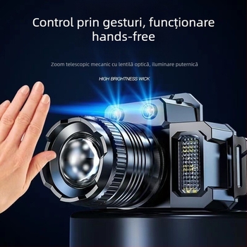Frontala de cap cu LED, 3W, 1500mAh, alimentare prin manivelă, rază 200–500 m