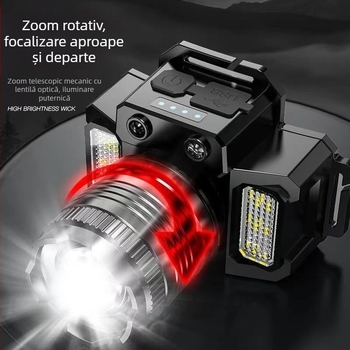 Frontala de cap cu LED, 3W, 1500mAh, alimentare prin manivelă, rază 200–500 m