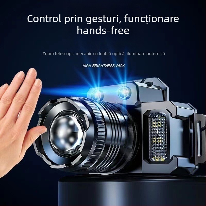 Frontala de cap cu LED, 3W, 1500mAh, alimentare prin manivelă, rază 200–500 m