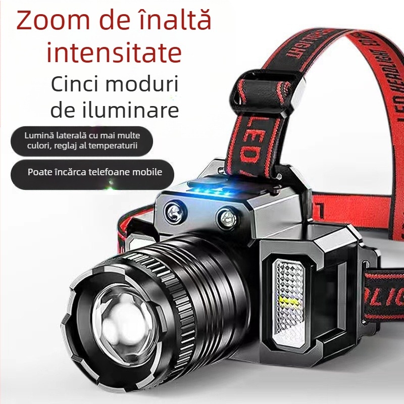 Frontala de cap cu LED, 3W, 1500mAh, alimentare prin manivelă, rază 200–500 m